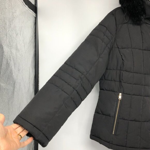 Calvin Klein Black Faux-Fur-Trim Hood Quilted Puffer Coat size L - Picture 7 of 16